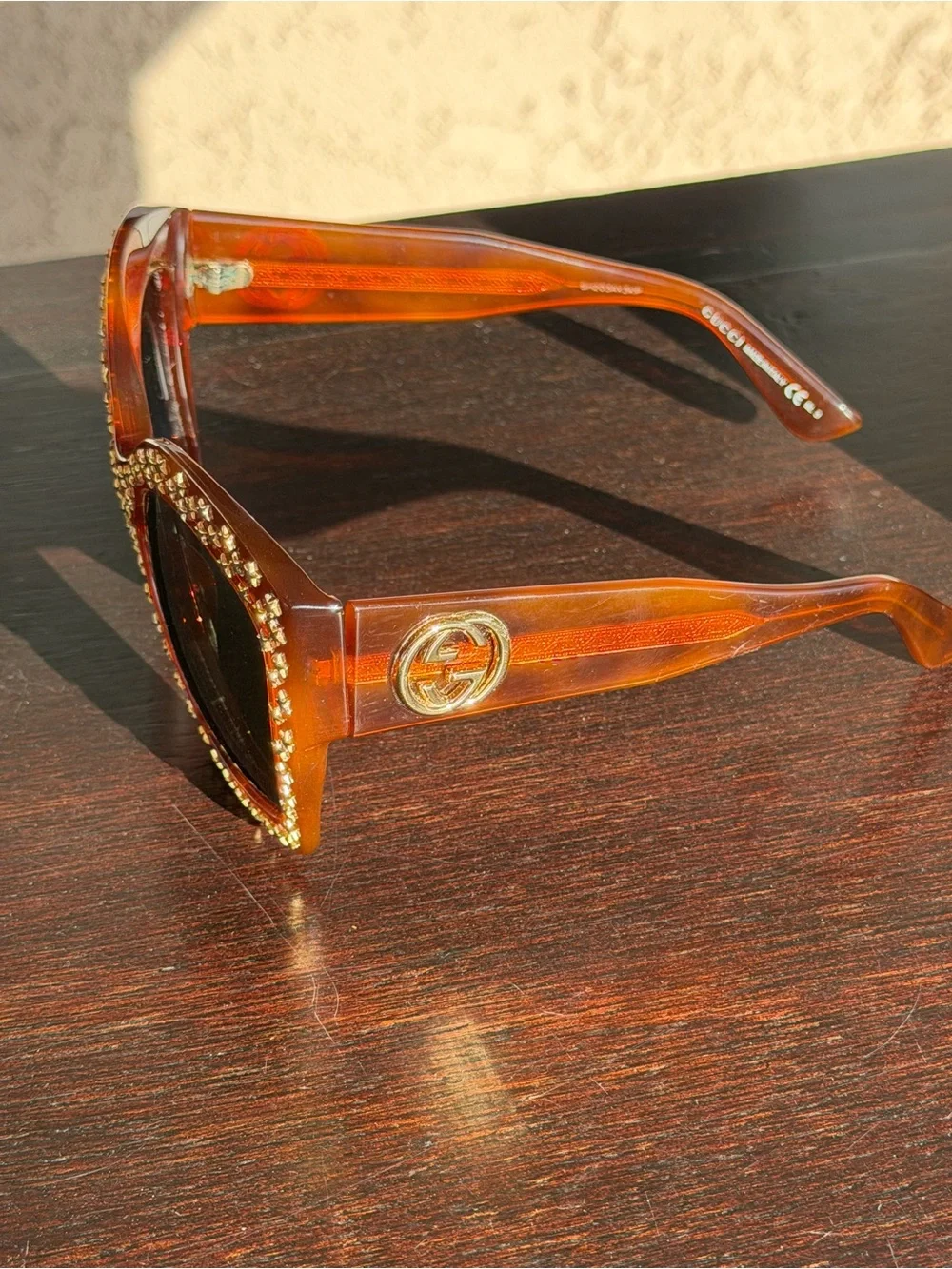 Gucci Brown Star-Studded Oversized Square Sunglasses